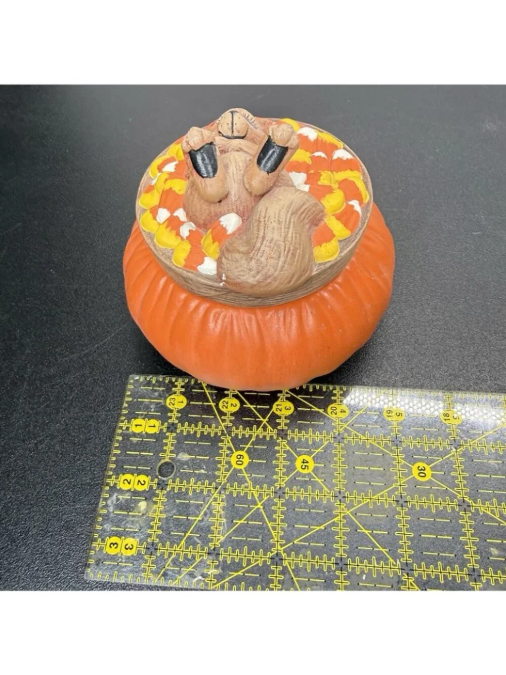 Vintage Dona's Mold Squirrel Candy Corn Trinket Box Candy Dish Halloween Decor